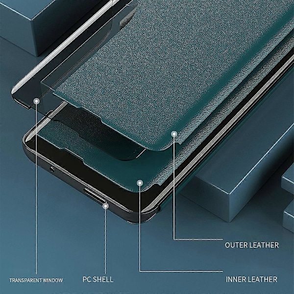 View Window Folio Flip PU Læder Telefon Cover med Støttefod til OnePlus Nord 2 5G