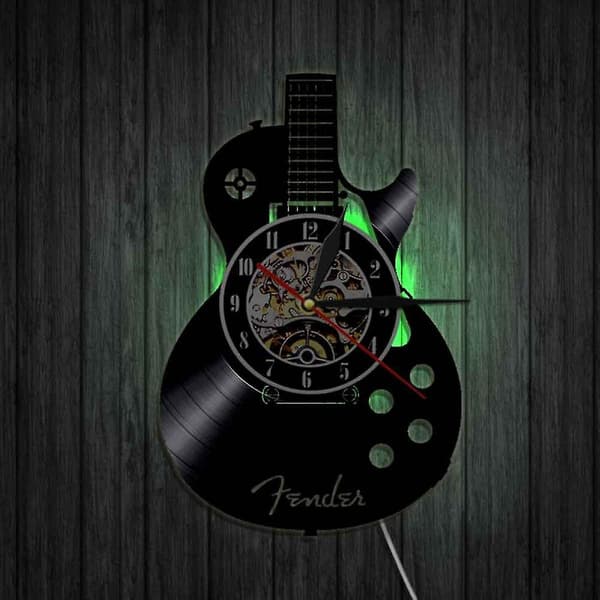 Gitarr Vinyl Väggklocka Presenter För Semester ,12svart Musik Väggklocka