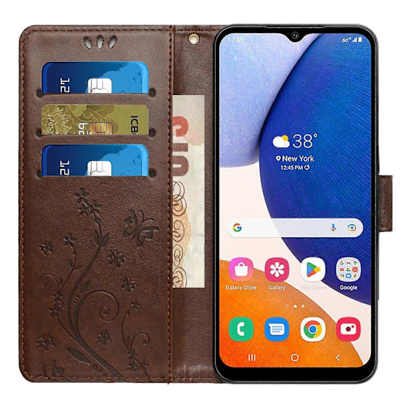 Til Samsung Galaxy S24 FE Etui PU Læder Telefon Wallet Cover med Rem - Grå Multicolor Brown