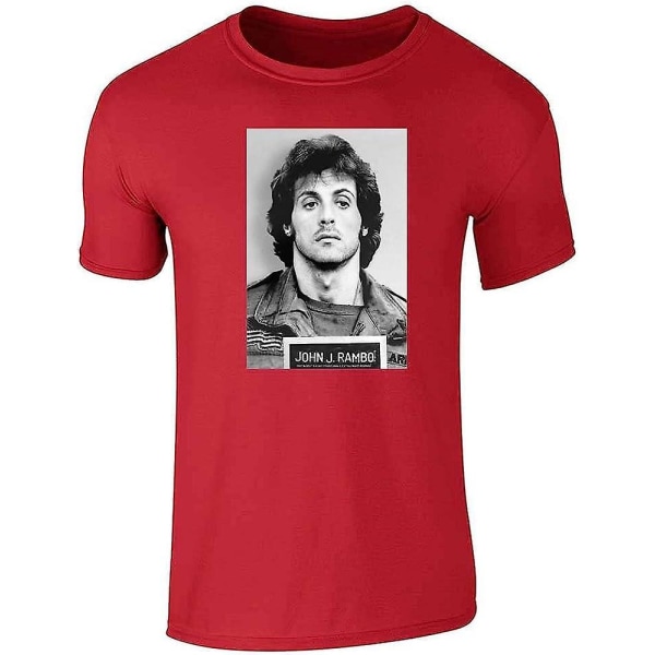 John J Rambo Mugshot grafisk t-shirt Sylvester Stallone Movie T-shirt för män Red XXL
