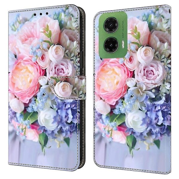 Til Motorola Moto G35 5G Etui Magnetisk Lås 3D Mønster Læder Wallet Telefon Cover Multicolor Colorful Flower