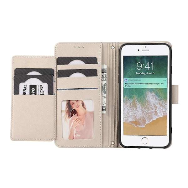 PU læder tegnebogsetui med 2 stropper til iPhone SE/SE/7/8 4,7 tommer Multicolor Beige