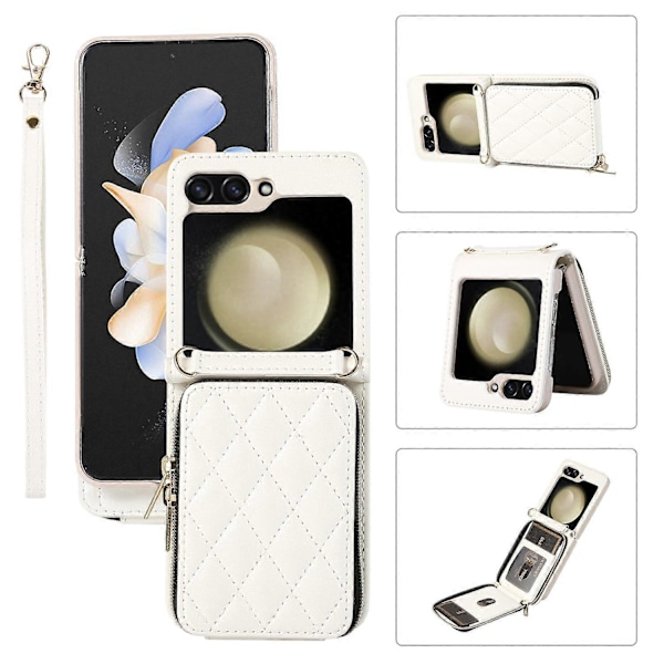 Til Samsung Galaxy Z Flip5 5G Etui Læder+PC Lynlås Telefon Cover med Håndledsrem Multicolor Style F