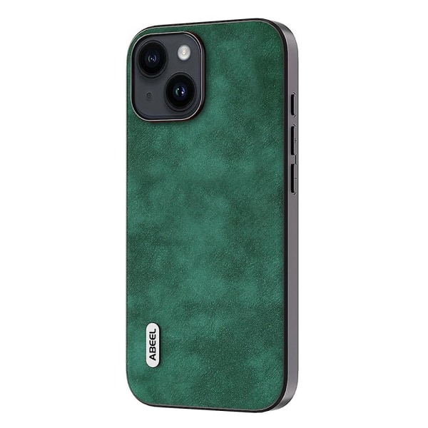 För Iphone 15 Plus Textured Pu-läderbelagd Pc+tpu Shell Ultra Tunt Phone case Green
