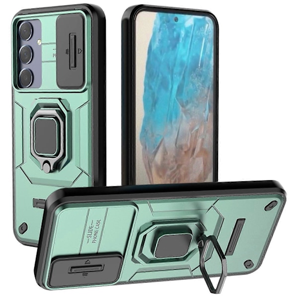 Samsung Galaxy M35 5G -kotelo PC+TPU-jalustalla ja linssinsuojuksella Multicolor Style B