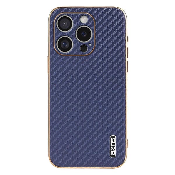 AZNS Etui til iPhone 16 Pro Max Elektroplettering Kulfibertekstur PU+TPU Telefoncover Multicolor Style D