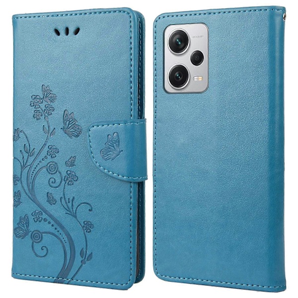 För Xiaomi Redmi Note 12 Pro+ 5G Ställ Telefonfodral PU Läder Blomma Fjäril Präglat Plånboksfodral Multicolor Style B