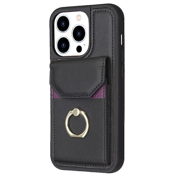 BF29 Kortfodral för iPhone 15 Pro, mobilskal i PU-läder + TPU med ringstativ Multicolor Style D