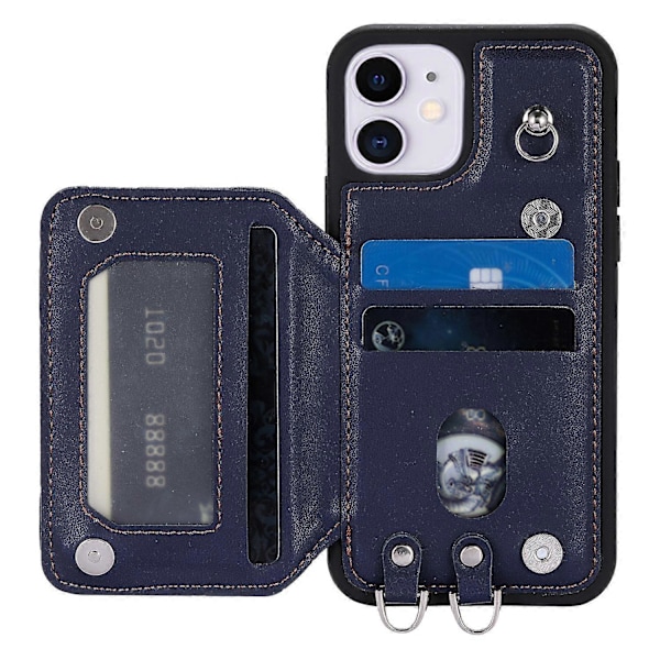 Style 008 Stødsikkert etui til iPhone 11 RFID-blokerende PU+TPU telefoncover med stropper Multicolor Style B