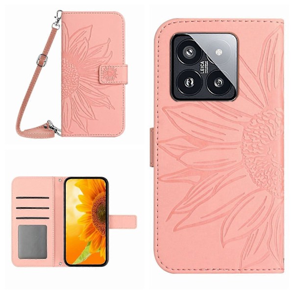 Til Xiaomi 14 Pro Etui Hud-berørings Wallet Stand Læder Cover med Skulderrem Multicolor Style D