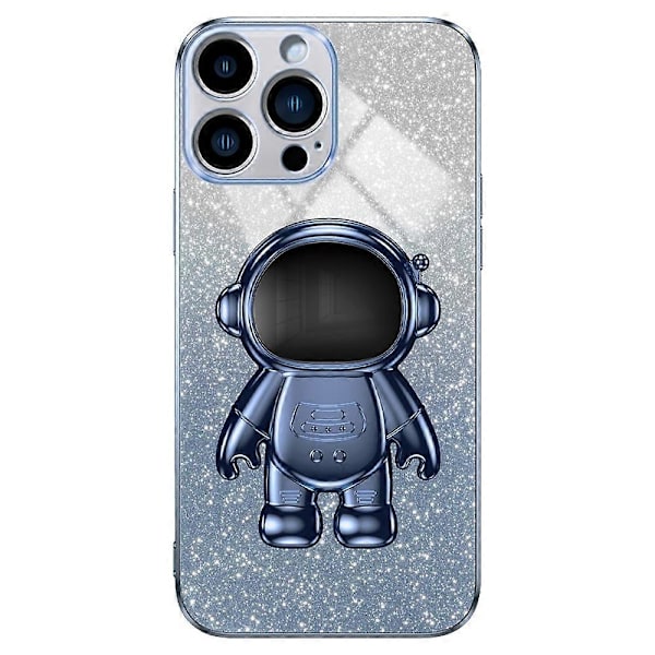 iPhone 16 Pro Max -kotelo astronautin jalustalla, PC+TPU-puhelinkuori, kiiltävä glitteri - musta Multicolor Blue