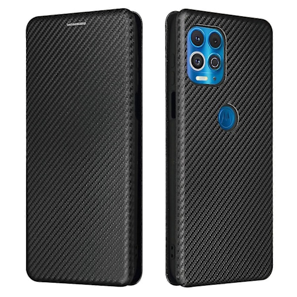 Auto-absorberende Stand Carbon Fiber Tekstur Læder Shell Cover til Motorola Edge S/Moto G100