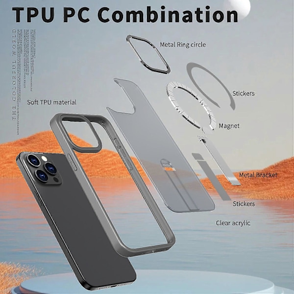Deksel til iPhone 14 Pro Max Kompatibelt med MagSafe Stativ TPU + Akryl Telefondeskke Multicolor Titanium Grey