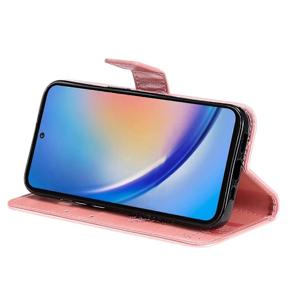 KT Imprinting Flower Series-3 til Samsung Galaxy A35 5G Cover Præget Katte Træ Læder Telefon Cover Multicolor Rose Gold