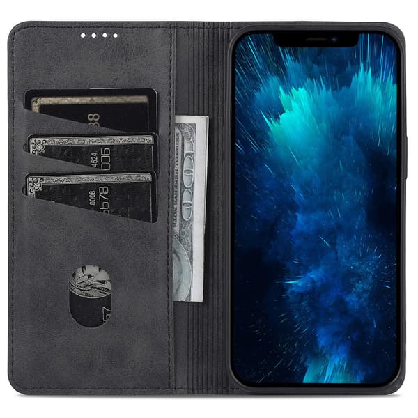 För Iphone 15 Pro Max Pu Läderplånbok Cover Stativ Case Black