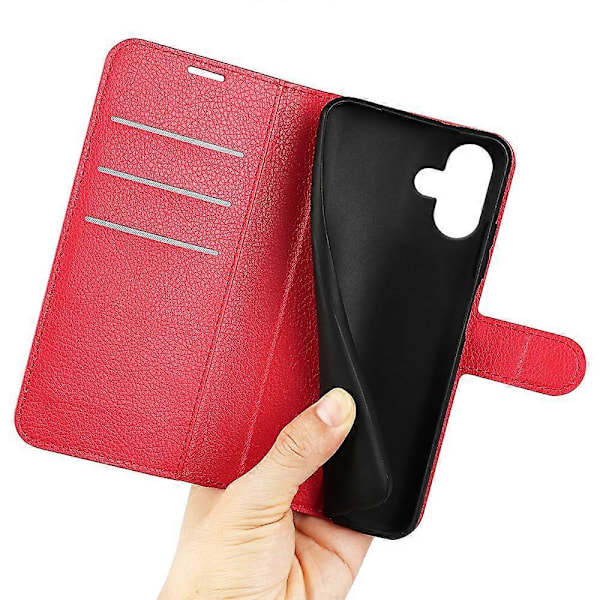Læder telefoncover med pung og litchi-tekstur til iPhone 16 Multicolor Style C