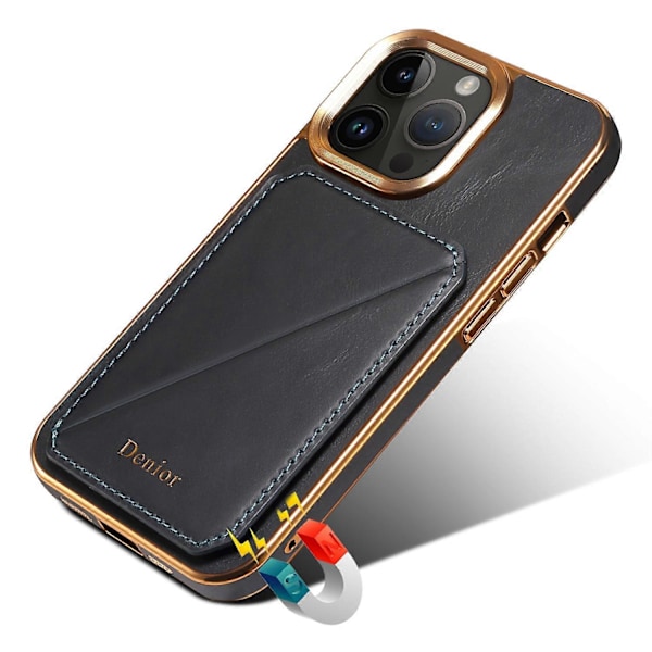 DENIOR Etui til iPhone 14 Pro Vokset Ægte Koskindslæder+TPU+PC Beskyttelsescover til Bagside Multicolor Style D