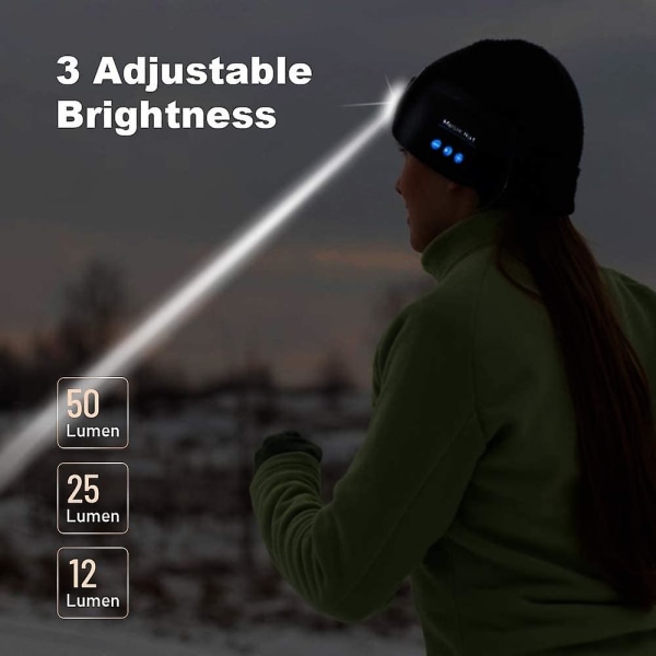 Bluetooth Beanie Led-belyst mössa med inbyggda stereohögtalare och mikrofon, uppladdningsbar unisex USB -headset stickad mössa för utomhussporter camping vandring