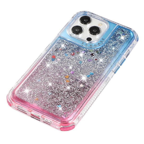 Til iPhone 13 Pro 6,1 tommer mobiltelefonetui TPU+PC Anti-drop Gradient Flydende Kviksandsskal Multicolor Blue+Pink