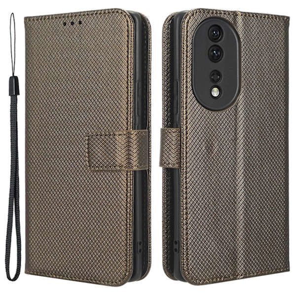 For Honor 80 5g Diamond Texture Pu Läder Phone case Vikbart stativ Magnetlås Cover Brown