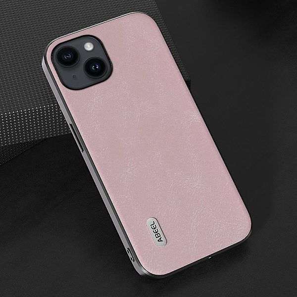 Phone case För Iphone 15, Kohud Texture Pu Läderbelagd PC + Tpu Anti-dropp cover Pink