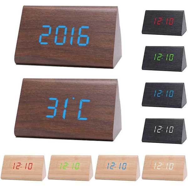 Digitalt Træ USB LED Natlys Vækkeur Termometer Display Ur Palmoxylon White