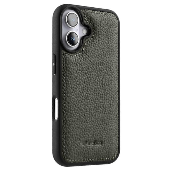 MELKCO Skal för iPhone 16 Plus Äkta Läderklätt PC-Mobilskal - Grön Multicolor Grey