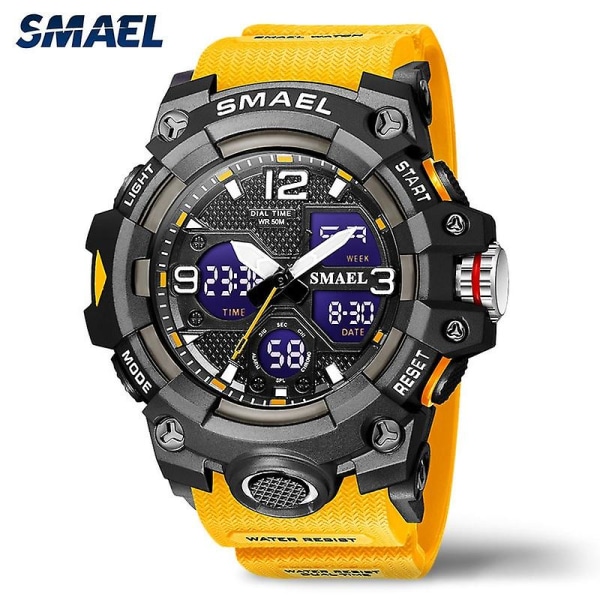 Smael Herr Sport Digitala klockor Dual Time Quartz Armbandsur Orange Chronograph Vattentät Watch Relogio Reloj Orange