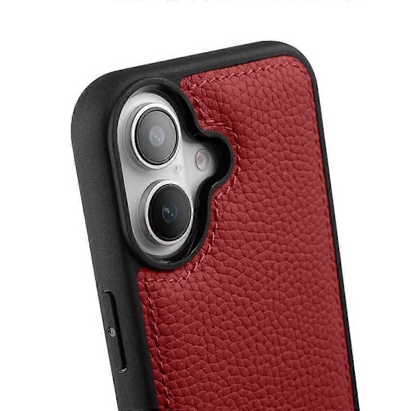 MELKCO Etui til iPhone 16 Ægte Koskind Læderbelagt PC Telefon Cover - Grå Multicolor Red
