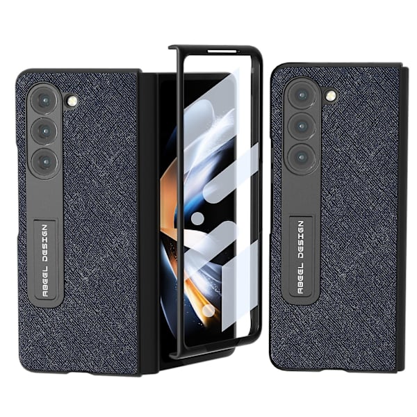 För Samsung Galaxy Z Fold5 5g Kickstand Vikbart phone case Cross Texture Kohud Läder+PC cover Blue