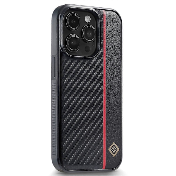 LC.IMEEKE För iPhone 15 Pro Kolfibertextur PU Läder+TPU+EVA Skydd Mobilskal