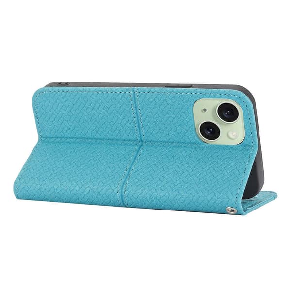 Til iPhone 15 Plus Etui Splejset PU Læder Støtteben Telefonpung Cover med Rem Multicolor Style D