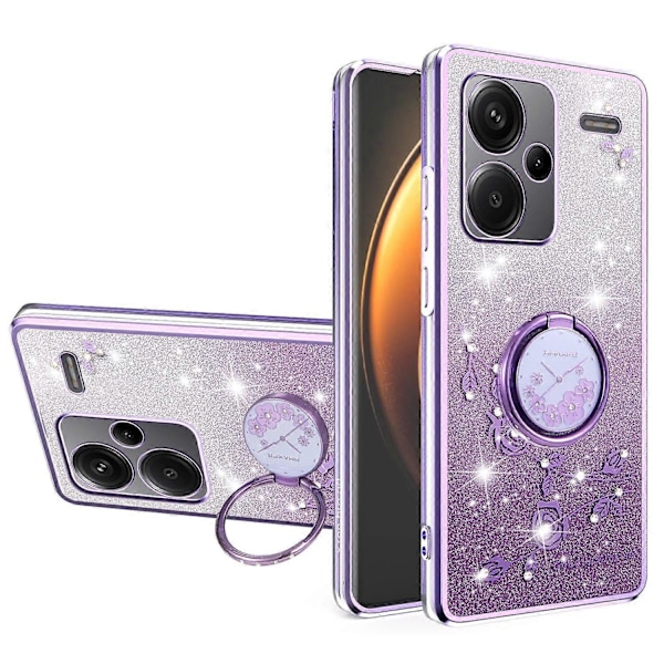 KADEM Etui til Xiaomi Redmi Note 13 Pro+ 5G med Ring Kickstand TPU Blomster Telefon Cover Gradient Glitter Multicolor Purple