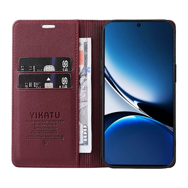 För Xiaomi Redmi Turbo 4 5G/Poco X7 Pro 5G Mobilskal YIKATU Magnetisk Stängning PU Läder Mobilskydd Multicolor Wine Red