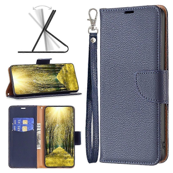 Plånboksfodral i PU-läder med Litchi-textur för Xiaomi Redmi Note 13 5G Multicolor Dark Blue