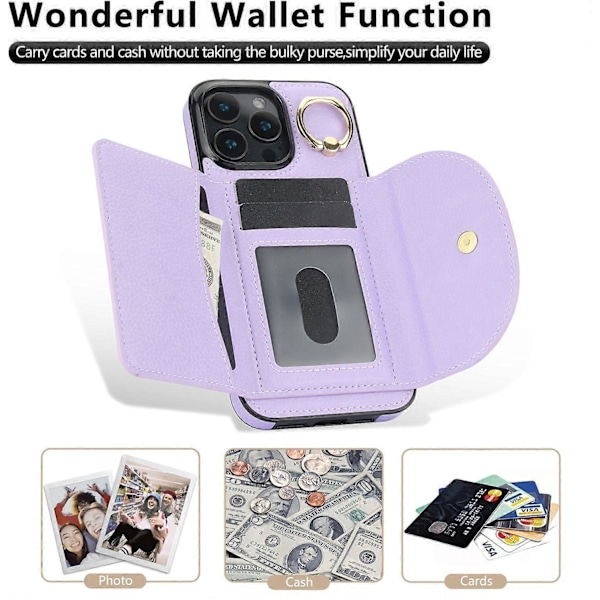Til iPhone 16 Pro Etui RFID Blokerende Tegnebog Støtteben Læder+TPU Telefon Cover Multicolor Style E