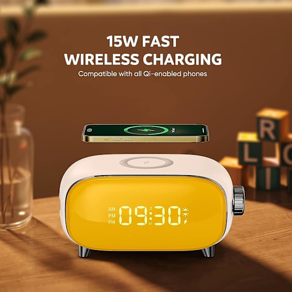 Sunrise Alarm Clock med Sunrise Simulering, Wake Up Light med Snooze, Trådlös laddare, Bluetooth