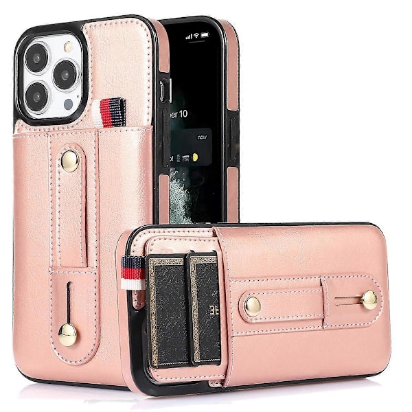 Retro PU læder + TPU cover med udtrækkelig rem og støttefod til iPhone 12/12 Pro 6,1 tommer Multicolor Rose Gold