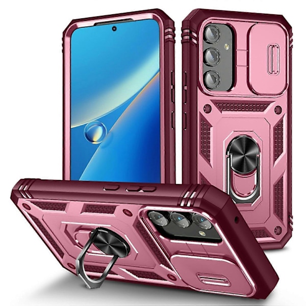 Samsung Galaxy A54 5G PC TPU -kotelo, jossa jalusta, iskunkestävä suojus korttipaikalla ja linssinsuojalla Multicolor Style B