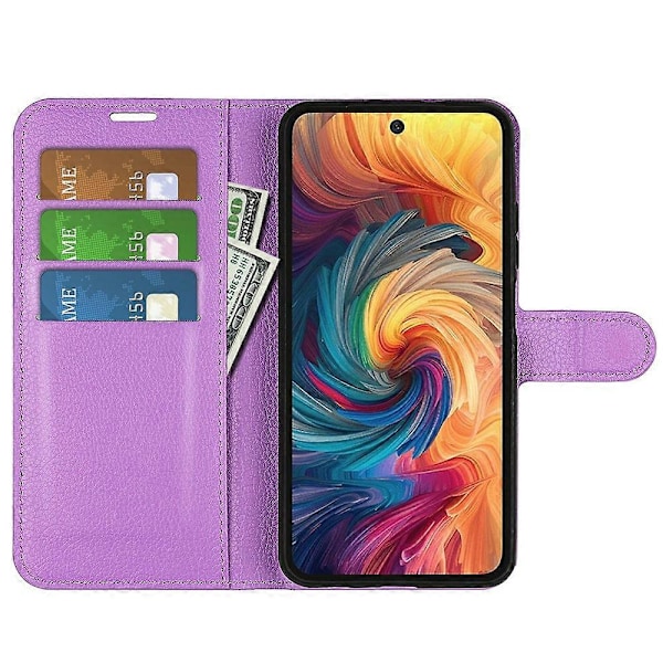 Til ZTE Blade V70 Etui Litchi Tekstur Stødsikkert Læder Wallet Telefon Cover - Grøn Multicolor Purple