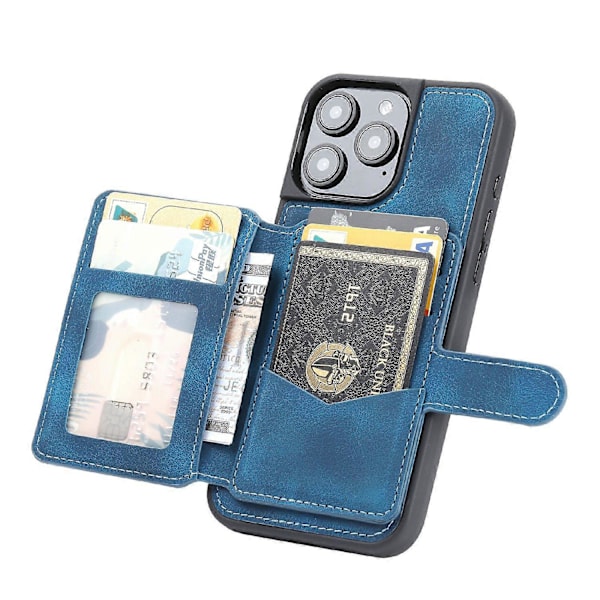 iPhone 16 Pro Max -kotelo lompakkokorttipaikalla TPU+PU-nahkainen takapuhelinkotelo- Multicolor Navy Blue