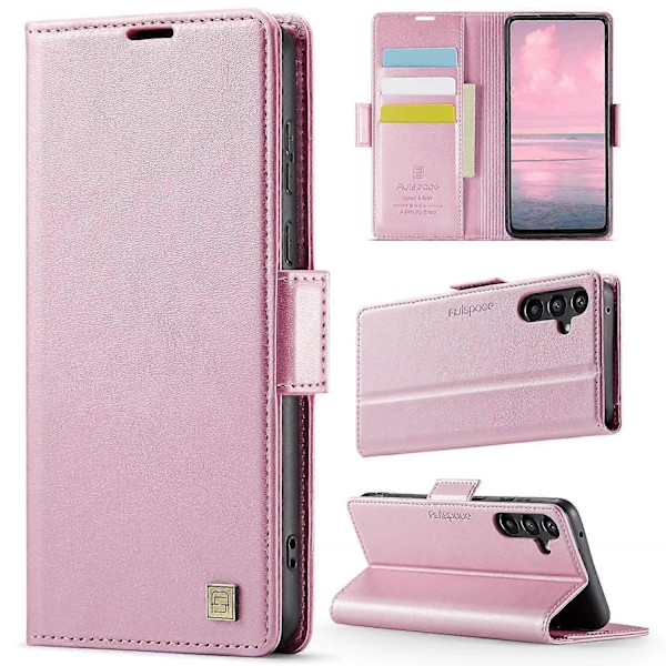 För Samsung Galaxy A55 5G Fodral AUTSPACE A11 RFID-blockerande Retro Läder Mobiltelefon Plånboksfodral Multicolor Pink