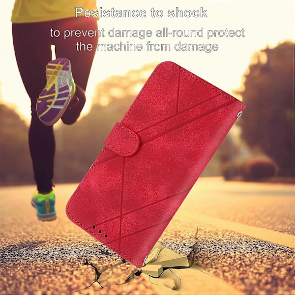 Til Samsung Galaxy S25 Edge Etui Præget Linje Læder Telefon Cover med Praktisk Rem Multicolor Red