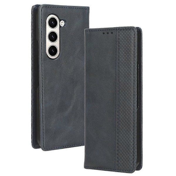 Retro PU Läder Telefonfodral med Magnetisk Stängning och Ställ för Samsung Galaxy Z Fold5 5G Multicolor Style D