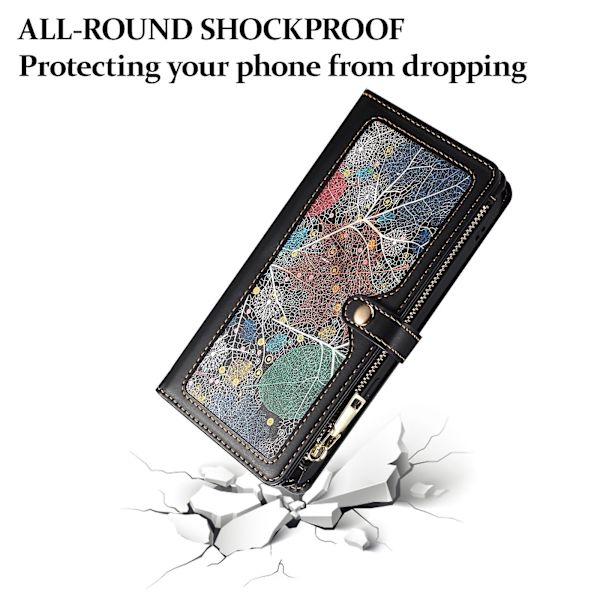 Rfid-blokerende telefoncover til Iphone 15 Pro Max, lynlåslomme Pu-læder Stand Wallet Cover Black