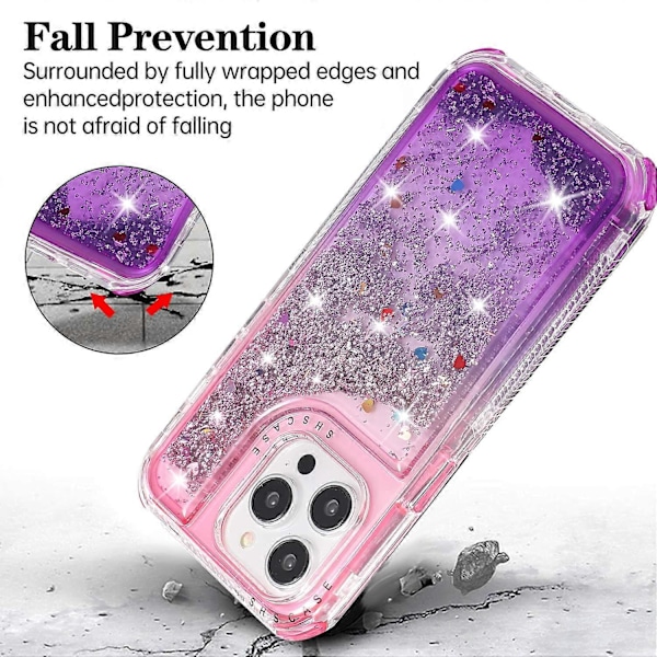 Til iPhone 13 Pro 6,1 tommer mobiltelefonetui TPU+PC Anti-drop Gradient Flydende Kviksandsskal Multicolor Pink+Purple