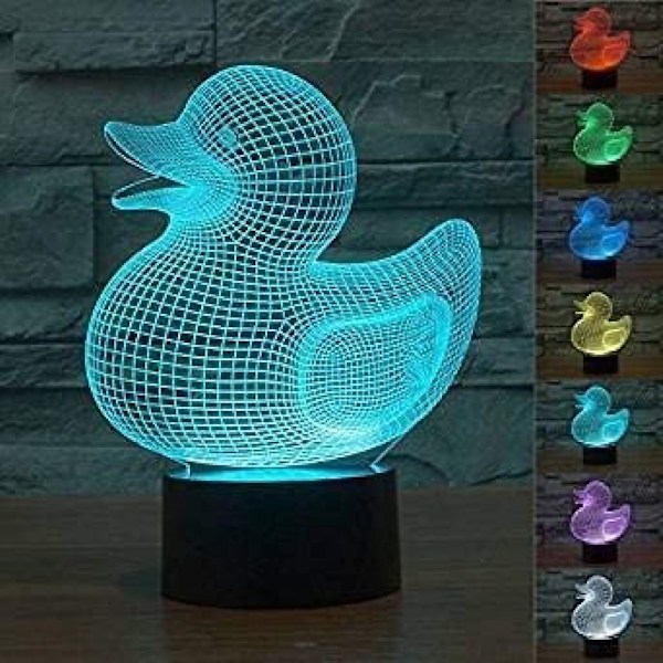 Ny 3d Duck Nattlampa Lampa Illusion Nattljus 7 färgskiftande Touch Switch Bord Skrivbordsdekoration med akryl Platt Abs Basestyle 21