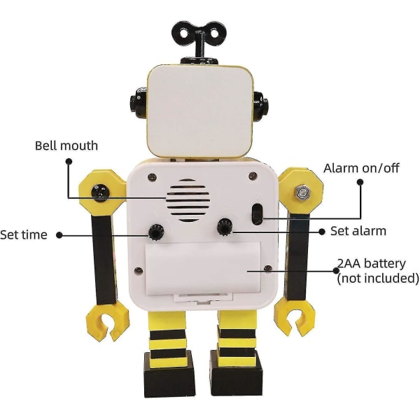 Robot väckarklocka, rostfri metall tyst väckarklocka med blinkande glödande ögon