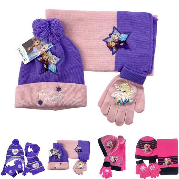 3-delat set Flickor Frozen Elsa Anna Vintermössa Scarf Handskar Set B