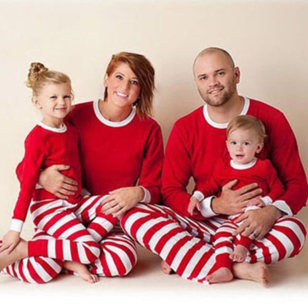 Jul Xmas Familjematchande nattkläder för barn Vuxna Red Child 3t